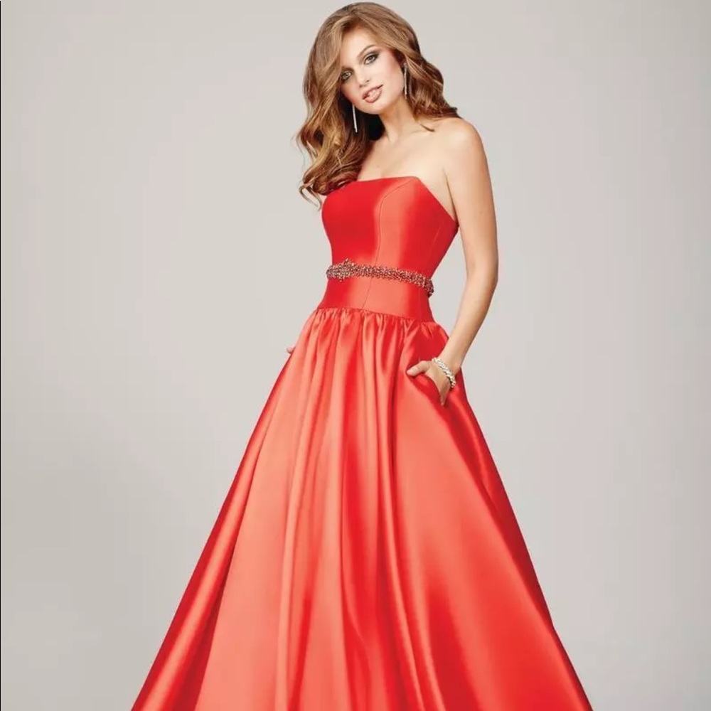 Jovani Red Strapless Gown